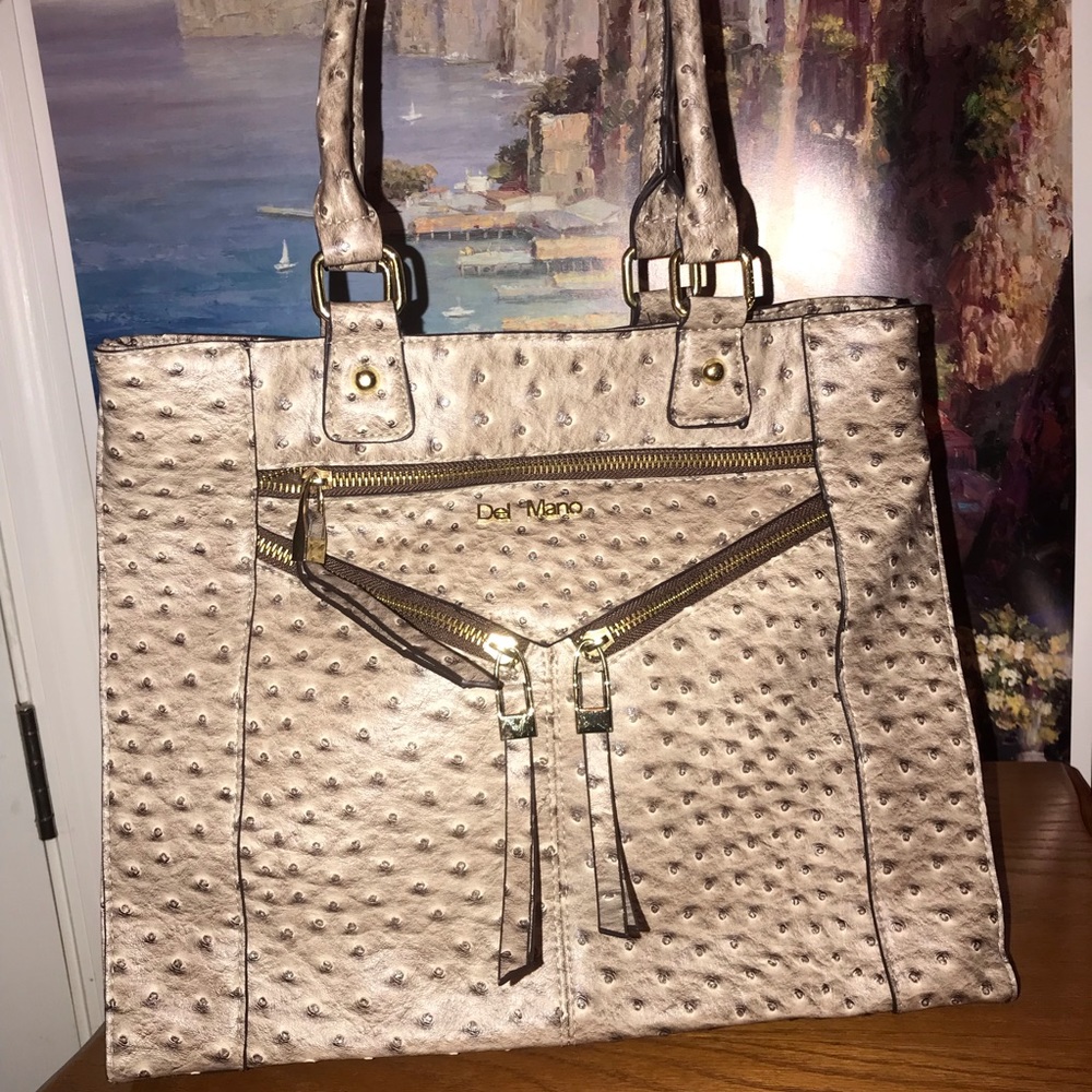 Del Mano Ostrich-Look Large Tote Bag